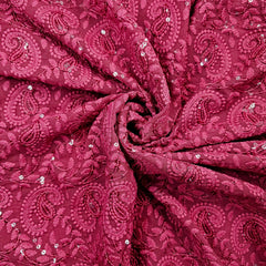 Embroidered Maroon Hakoba Georgette Fabric with Sequins Threadwork