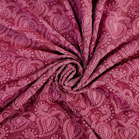 Embroidered Cerise Pink Hakoba Georgette Fabric with Threadwork on Georgette Fabric