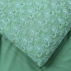 Embroidered Fern Green Hakoba Georgette Fabric with Threadwork on Georgette Fabric