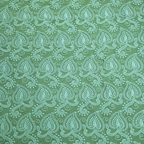Embroidered Fern Green Hakoba Georgette Fabric with Threadwork on Georgette Fabric