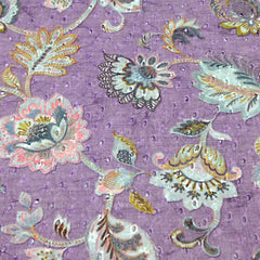 Lavender Digital Floral Print on Hakoba Cotton Fabric