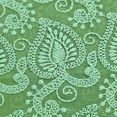 Embroidered Fern Green Hakoba Georgette Fabric with Threadwork on Georgette Fabric
