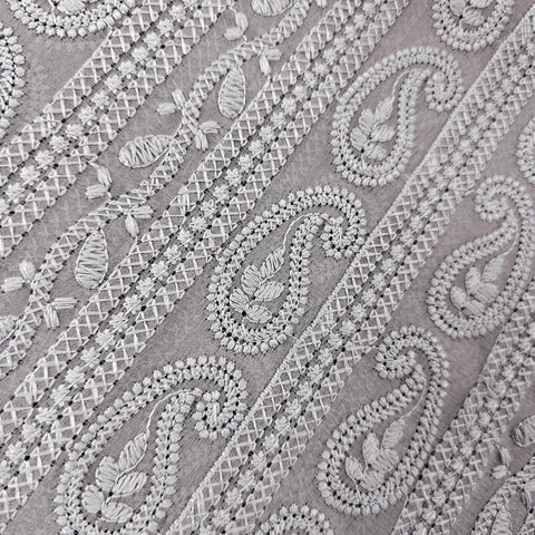 Hamza Embroidered Grey Hakoba Georgette Fabric with Threadwork on Georgette Fabric