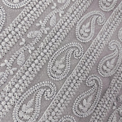 Hamza Embroidered Grey Hakoba Georgette Fabric with Threadwork on Georgette Fabric