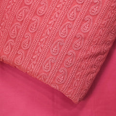 Hamza Embroidered Coral Hakoba Georgette Fabric with Threadwork on Georgette Fabric