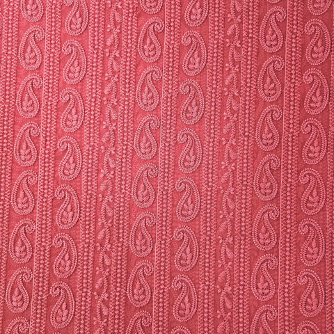 Hamza Embroidered Coral Hakoba Georgette Fabric with Threadwork on Georgette Fabric