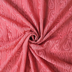 Hamza Embroidered Coral Hakoba Georgette Fabric with Threadwork on Georgette Fabric