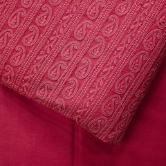 Hamza Embroidered Punch Pink Hakoba Georgette Fabric with Threadwork on Georgette Fabric
