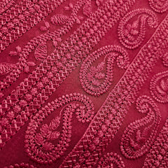 Hamza Embroidered Punch Pink Hakoba Georgette Fabric with Threadwork on Georgette Fabric