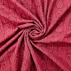 Hamza Embroidered Punch Pink Hakoba Georgette Fabric with Threadwork on Georgette Fabric