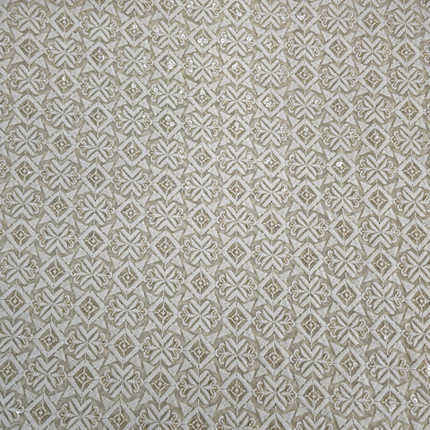 Embroidered Biege Hakoba Georgette Fabric with Sequins, Geometric and Floral Threadwork