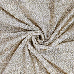 Embroidered Biege Hakoba Georgette Fabric with Sequins, Geometric and Floral Threadwork