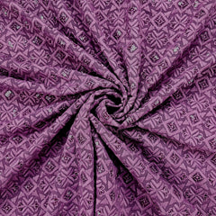 Embroidered Mauve Purple Hakoba Georgette Fabric with Sequins, Geometric and Floral Threadwork