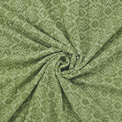 Embroidered Olive Green Hakoba Georgette Fabric with Sequins, Geometric and Floral Threadwork