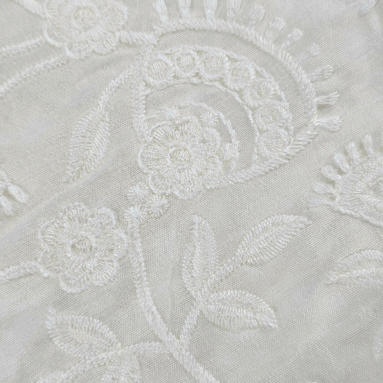 Dyeable Embroidered Hakoba Cotton Fabric with Floral Motifs