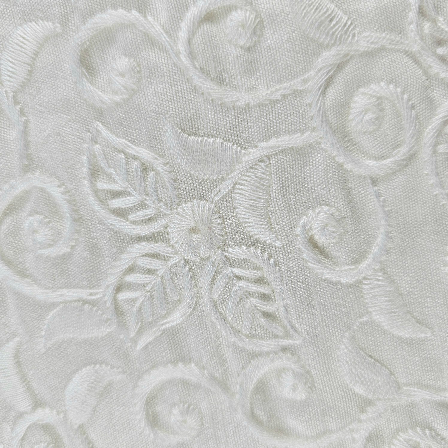 Dyeable Embroidered Hakoba Cotton Fabric with Floral and Paisley Motifs
