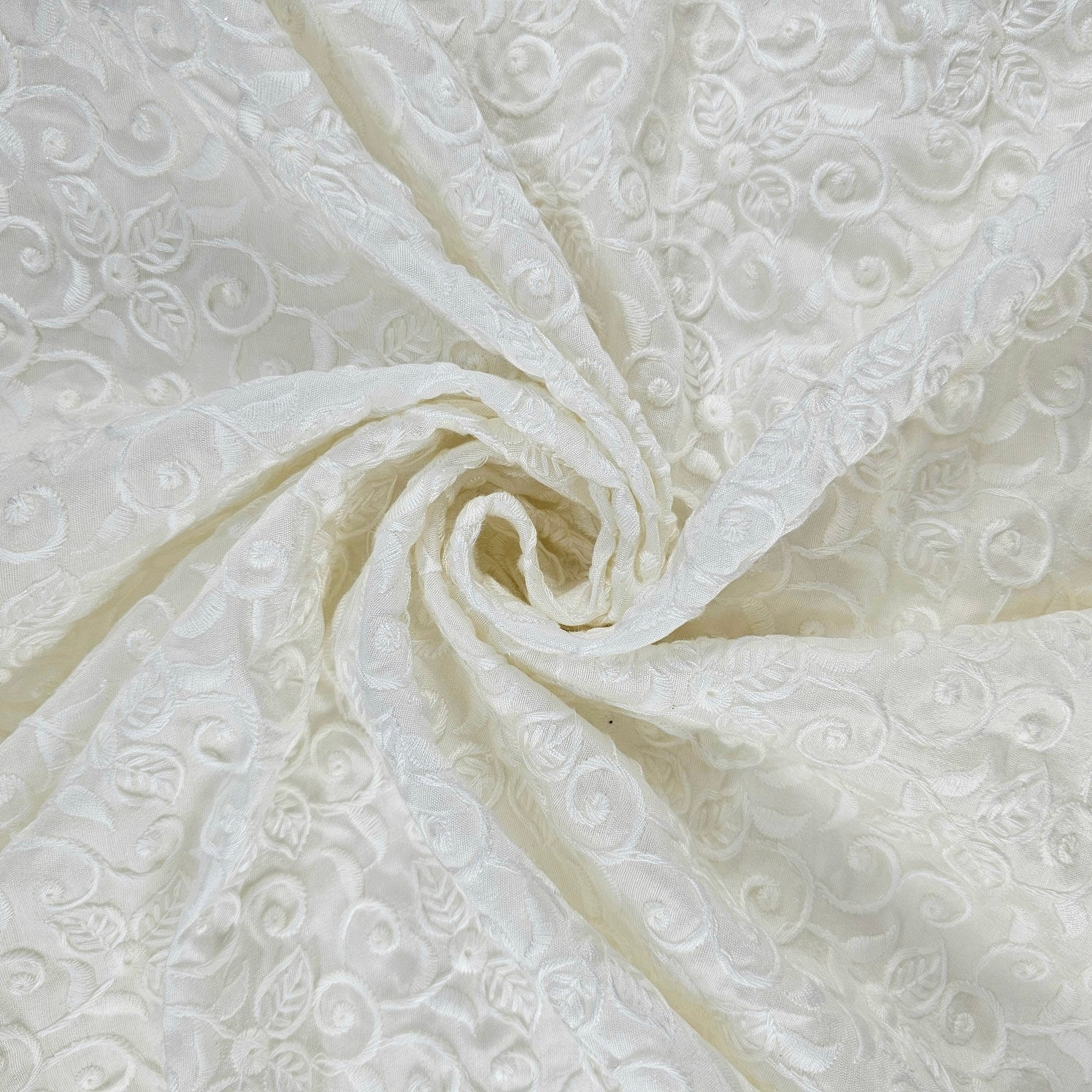 Dyeable Embroidered Hakoba Cotton Fabric with Floral and Paisley Motifs