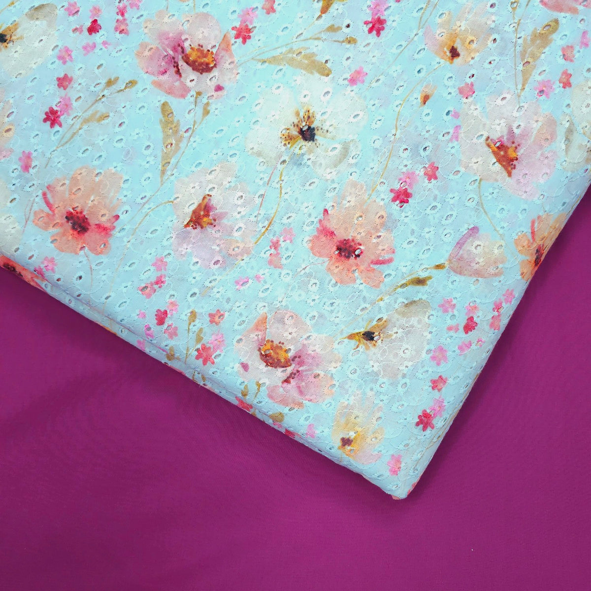 Soft Sky Blue Digital Floral Print on Hakoba Cotton Fabric