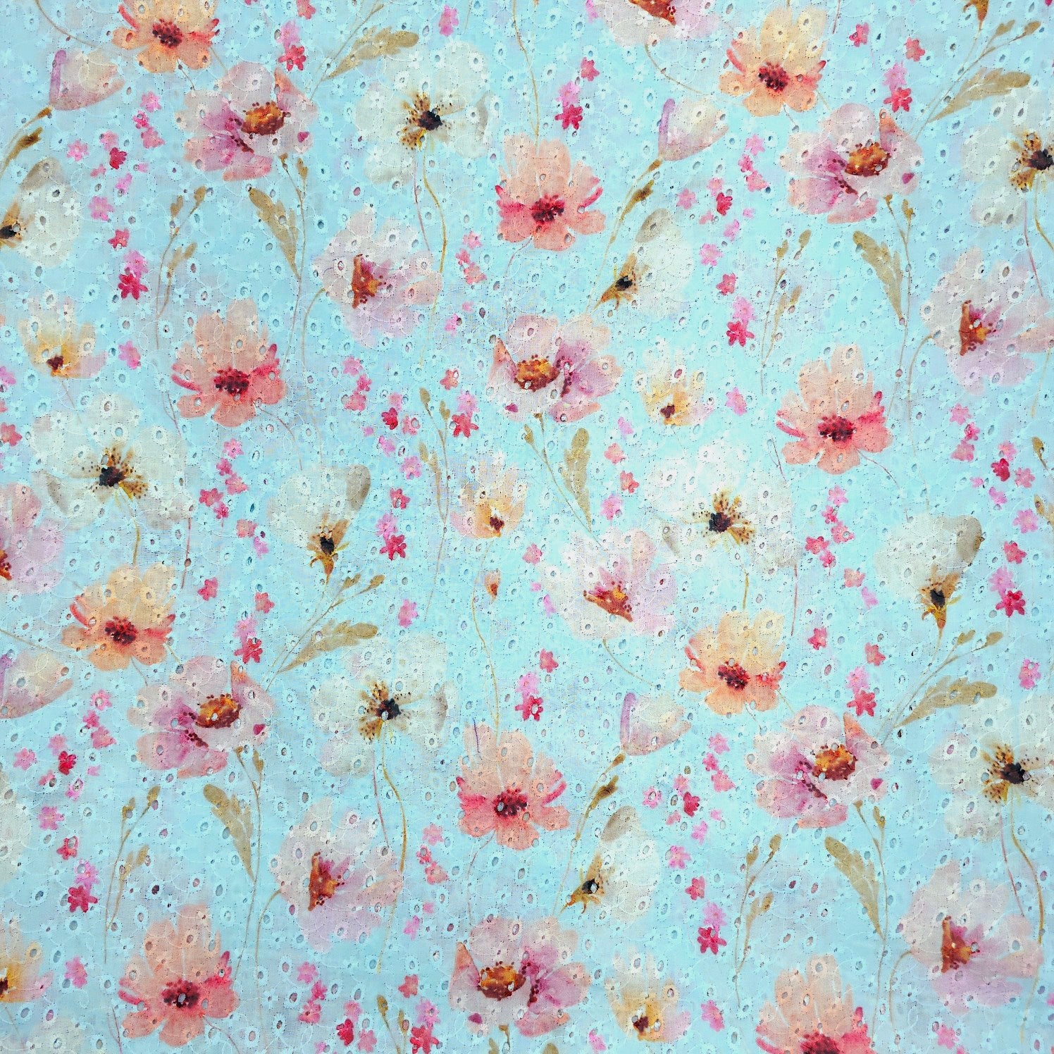 Soft Sky Blue Digital Floral Print on Hakoba Cotton Fabric