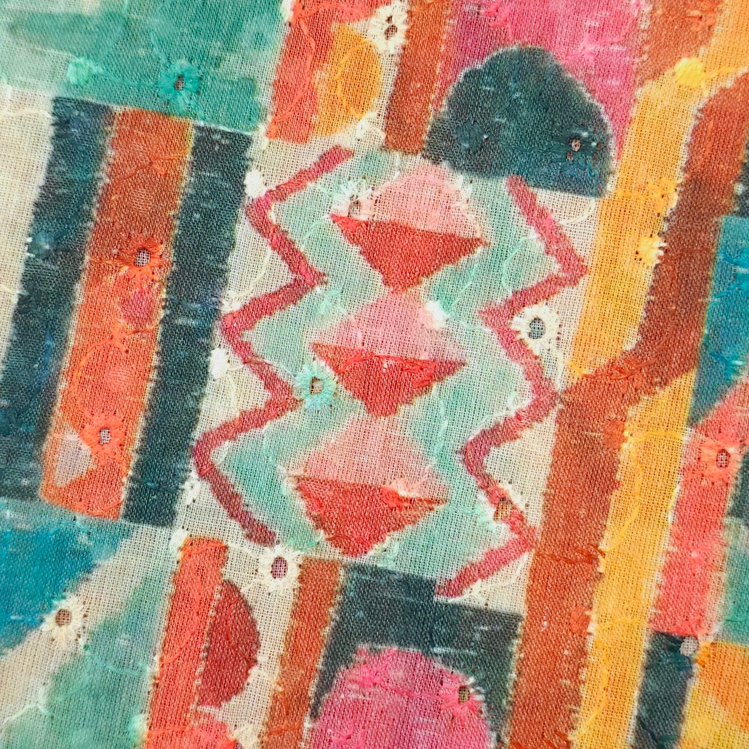 Soft Mutli Color Digital Print on Hakoba Cotton Fabric with Tribal-inspire geometric patterns