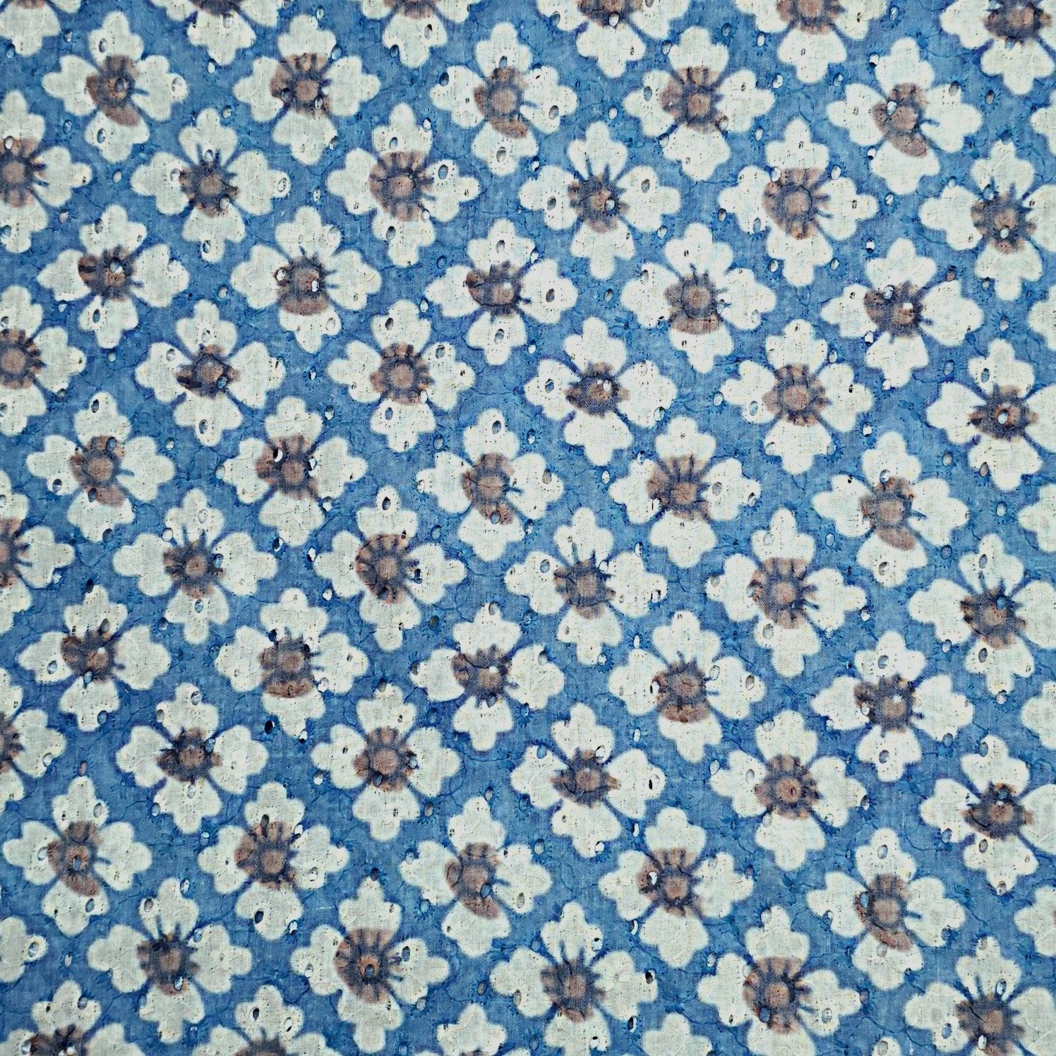 Classic Indigo Blue Digital Floral Print on Hakoba Cotton Fabric