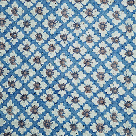 Classic Indigo Blue Digital Floral Print on Hakoba Cotton Fabric