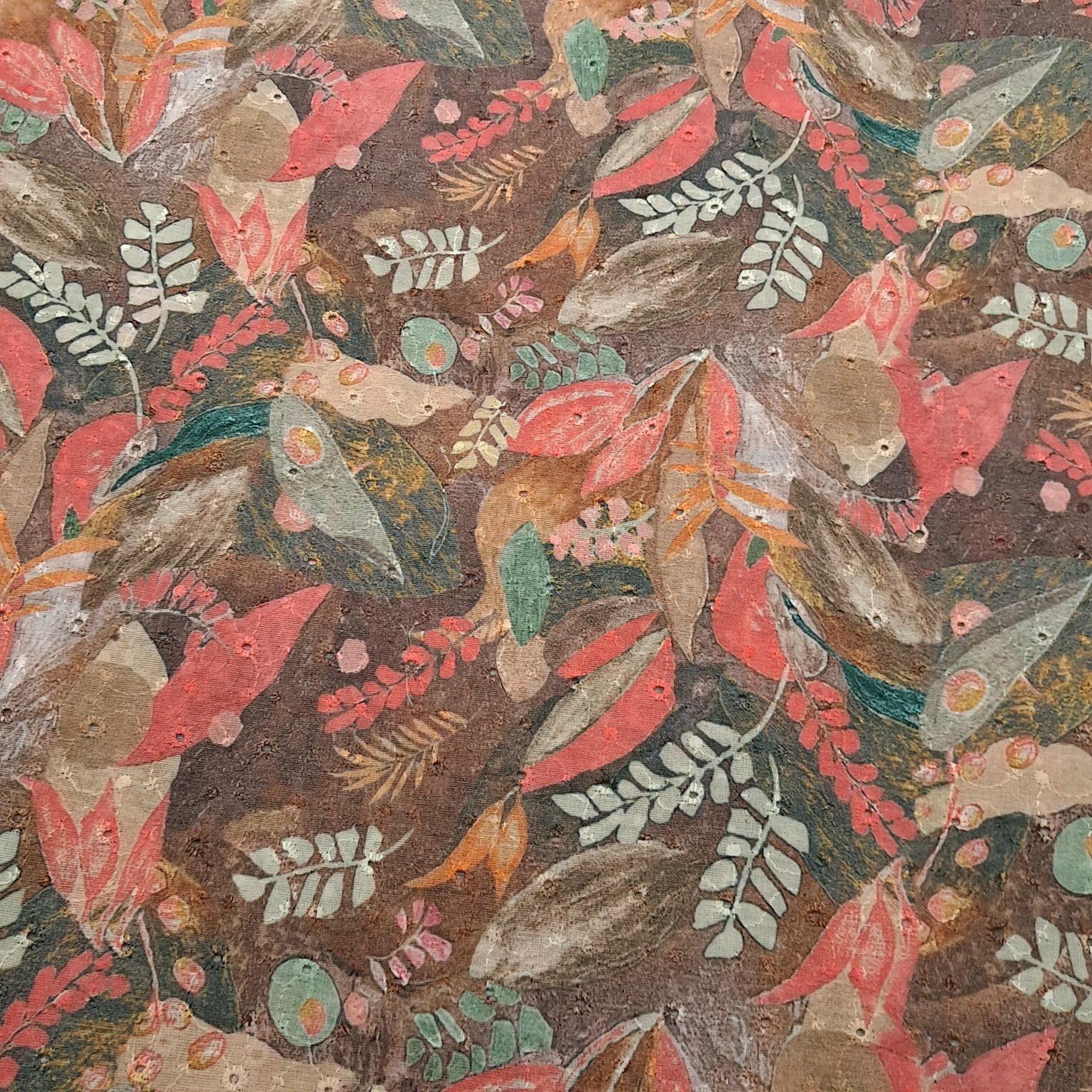 Soft Brown Digital Floral Print on Hakoba Cotton Fabric