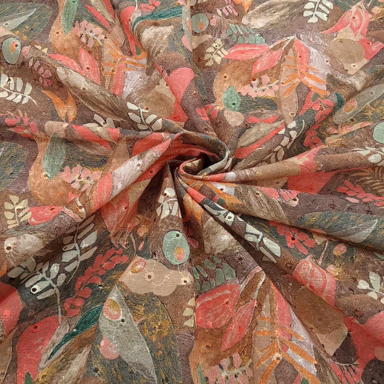 Soft Brown Digital Floral Print on Hakoba Cotton Fabric