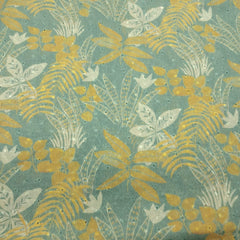Digital Floral Print on Hakoba Cotton Fabric on Soft Light Muted Teal  Base