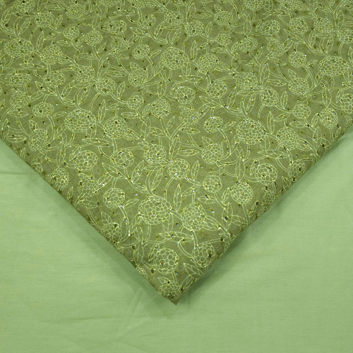 Soft Olive Green Digital Floral Print on Hakoba Cotton Fabric