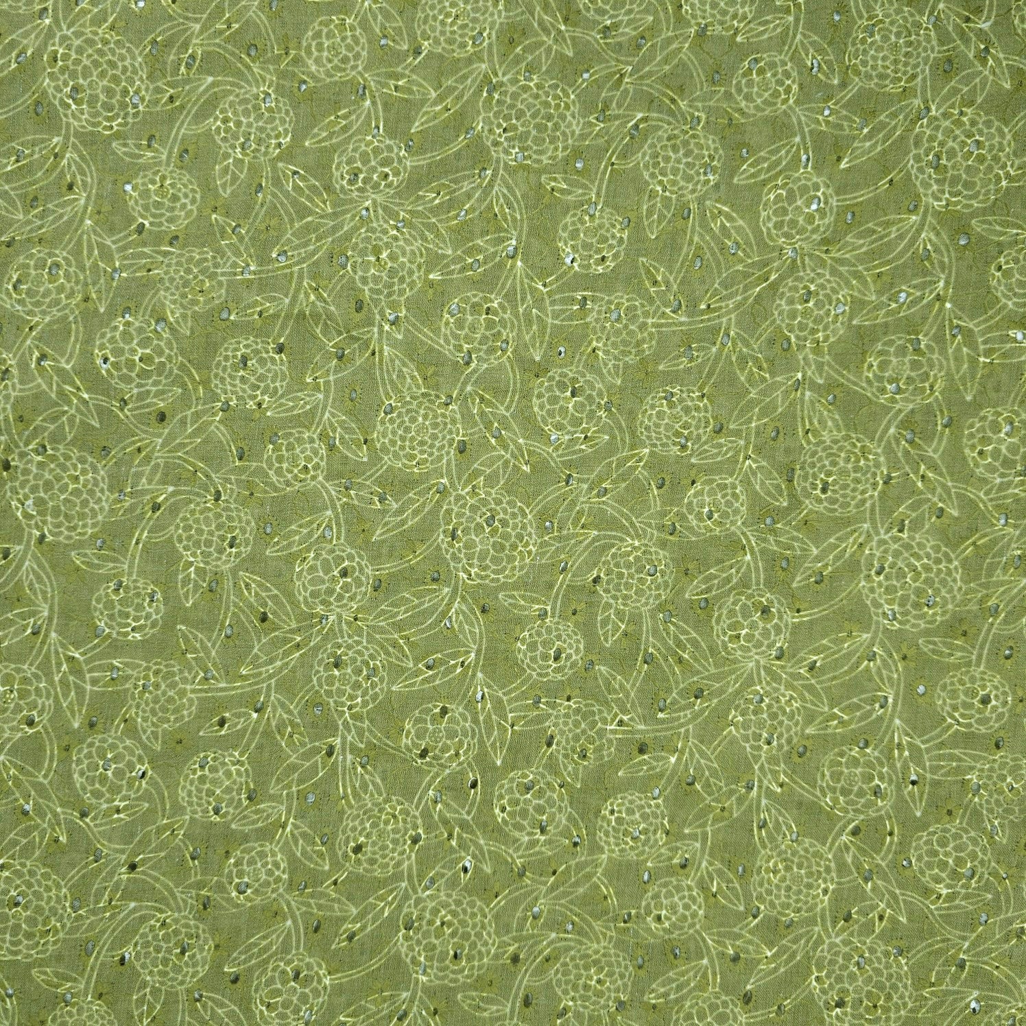 Soft Olive Green Digital Floral Print on Hakoba Cotton Fabric