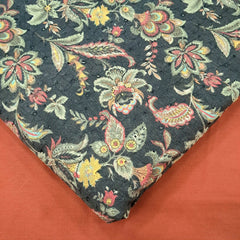 Soft Charcoal Digital Floral Print on Hakoba Cotton Fabric
