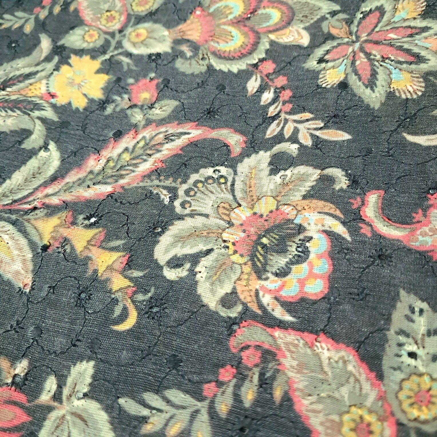 Soft Charcoal Digital Floral Print on Hakoba Cotton Fabric