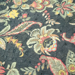 Soft Charcoal Digital Floral Print on Hakoba Cotton Fabric