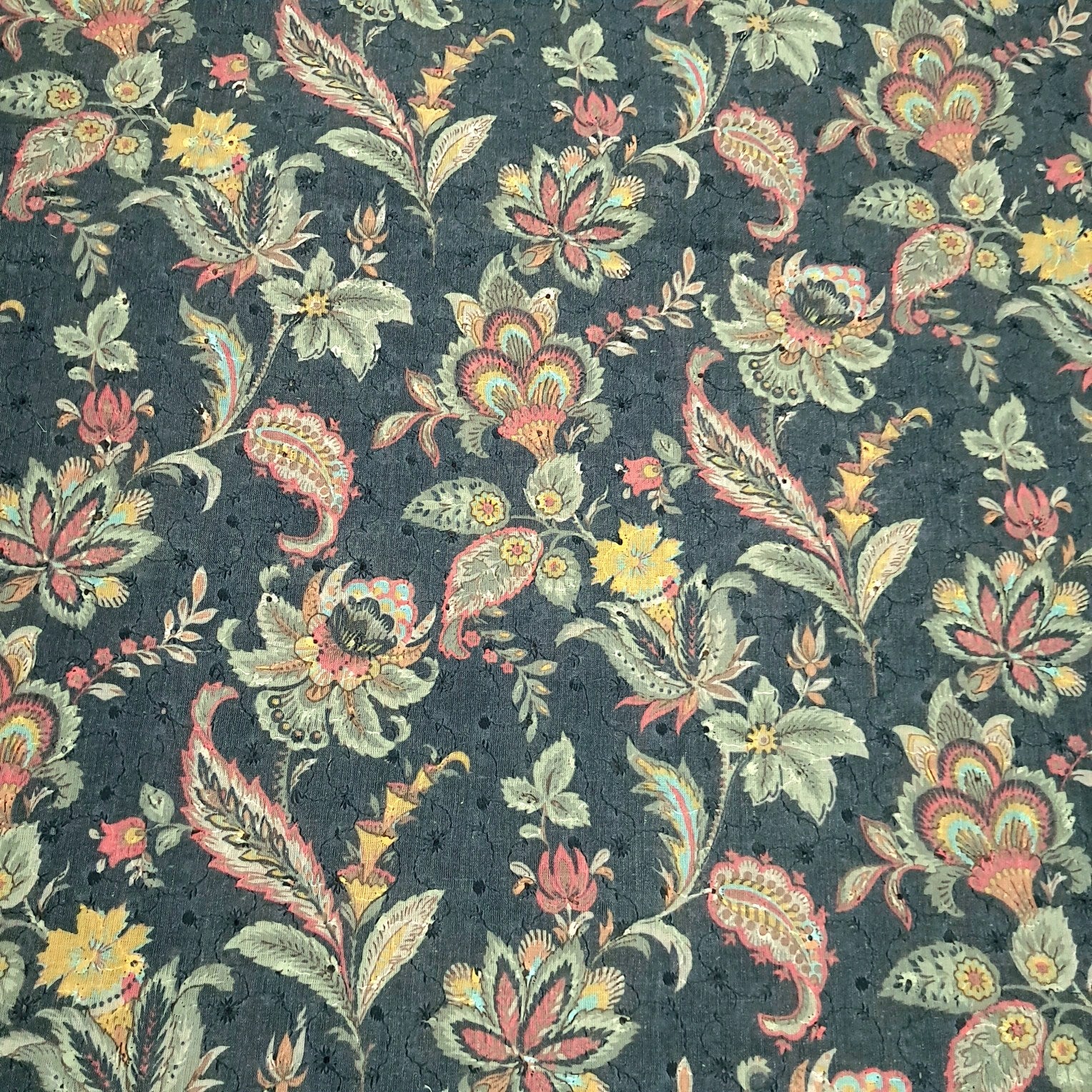 Soft Charcoal Digital Floral Print on Hakoba Cotton Fabric