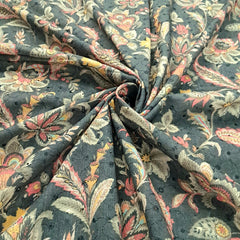 Soft Charcoal Digital Floral Print on Hakoba Cotton Fabric