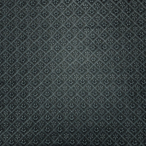 Embroidered Black Hakoba with Geometric and Floral Threadwork