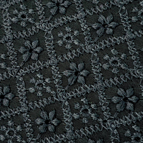 Embroidered Black Hakoba with Geometric and Floral Threadwork