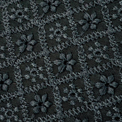 Embroidered Black Hakoba with Geometric and Floral Threadwork