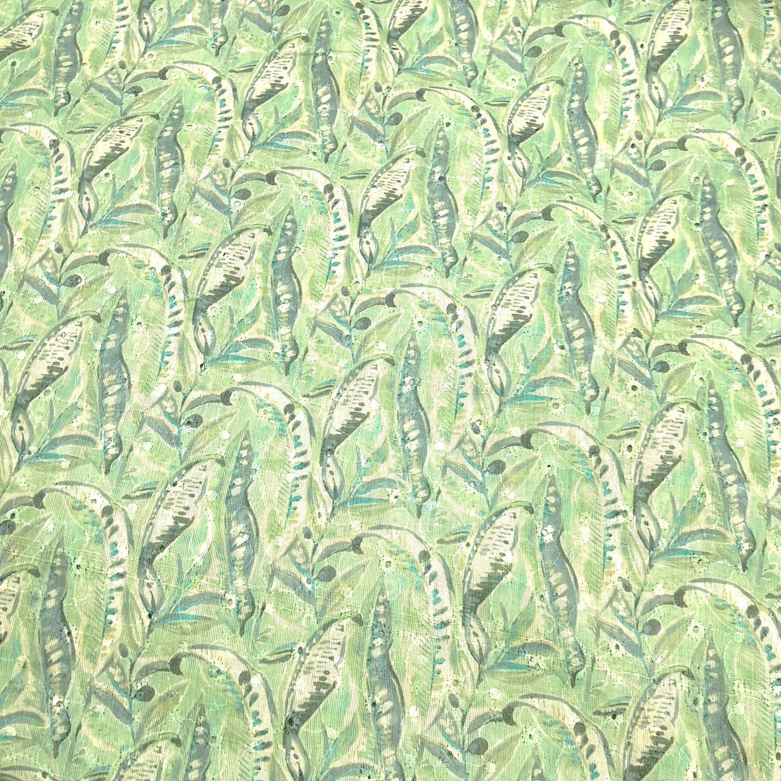 Soft Light Green Digital Floral Print on Hakoba Cotton Fabric