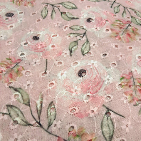 Soft Light Pink Digital Floral Print on Hakoba Cotton Fabric