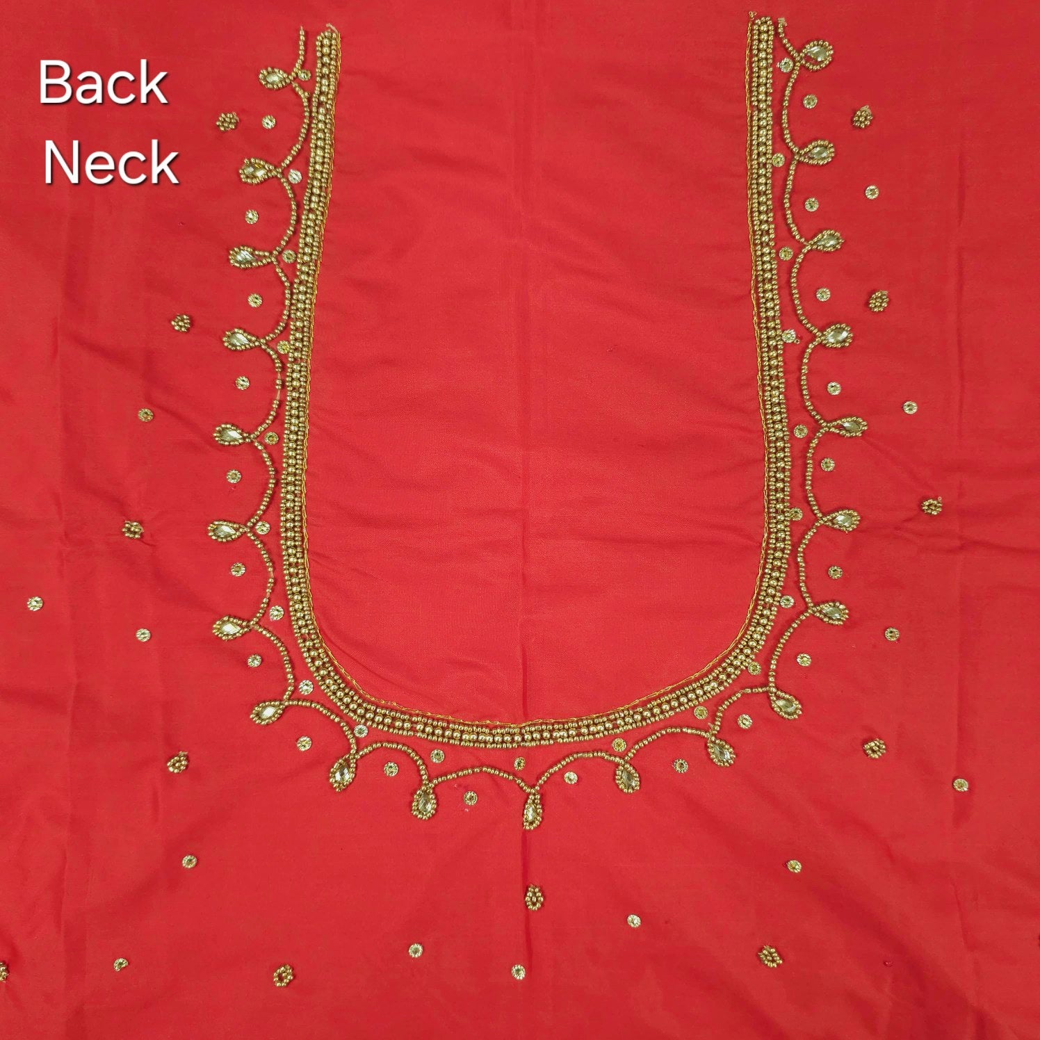 Ember Gold Zari Handwork on Deep Coral-Red Base Blouse Fabric