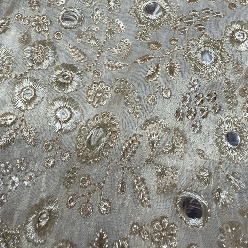 Dyeable Shimmer Tissue Fabric with Floral Mirror & Sequin Work