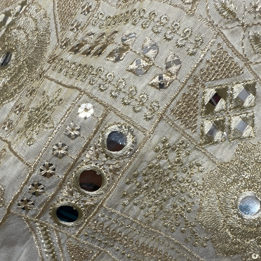 Dyeable Shimmer Tissue Fabric with all over Geometric & Floral Mirror, Zari & Sequin Work