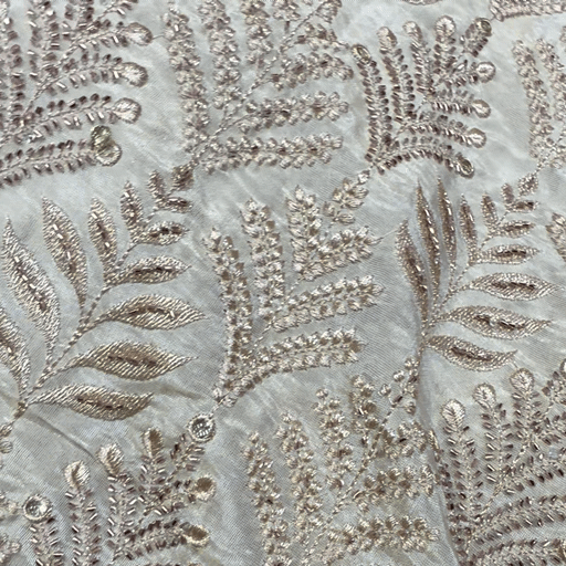 Gold Embroidered Shimmer Tissue Dyeable Fabric with Leaf Motifs Zari and Cutdana Work