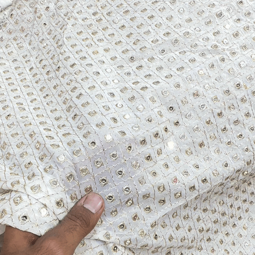 Dyeable Mirror Work Georgette Fabric with Jaal Pattern