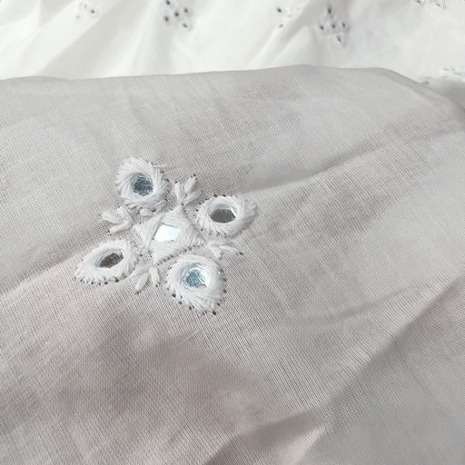 Embroidered Dyeable Cotton Fabric with Mirror Work