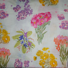 Mridu Digitally Printed Modal Satin Fabric on White Base with multicolored floral patterns