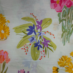 Mridu Digitally Printed Modal Satin Fabric on White Base with multicolored floral patterns