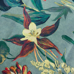 Mridu Digitally Printed Modal Satin Fabric on Dusty Teal Base with deep rich toned floral patterns